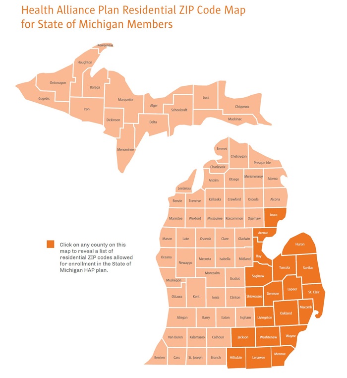 State of Michigan HMO Service Area Map 2020