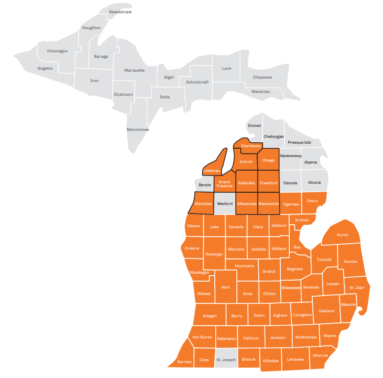 MAP of HAP Medicare Advantage HMO Service Area for 2026
